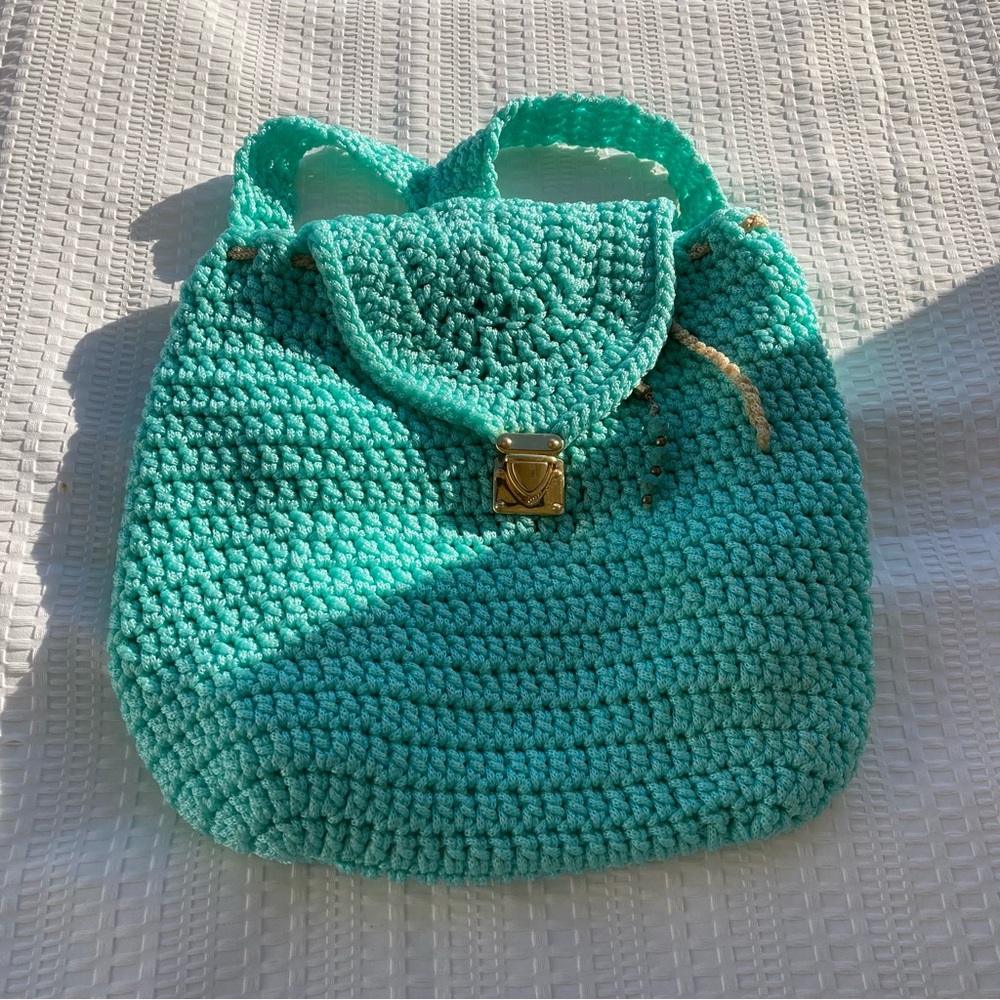 Crocheted Drawstring Backpack - image 1
